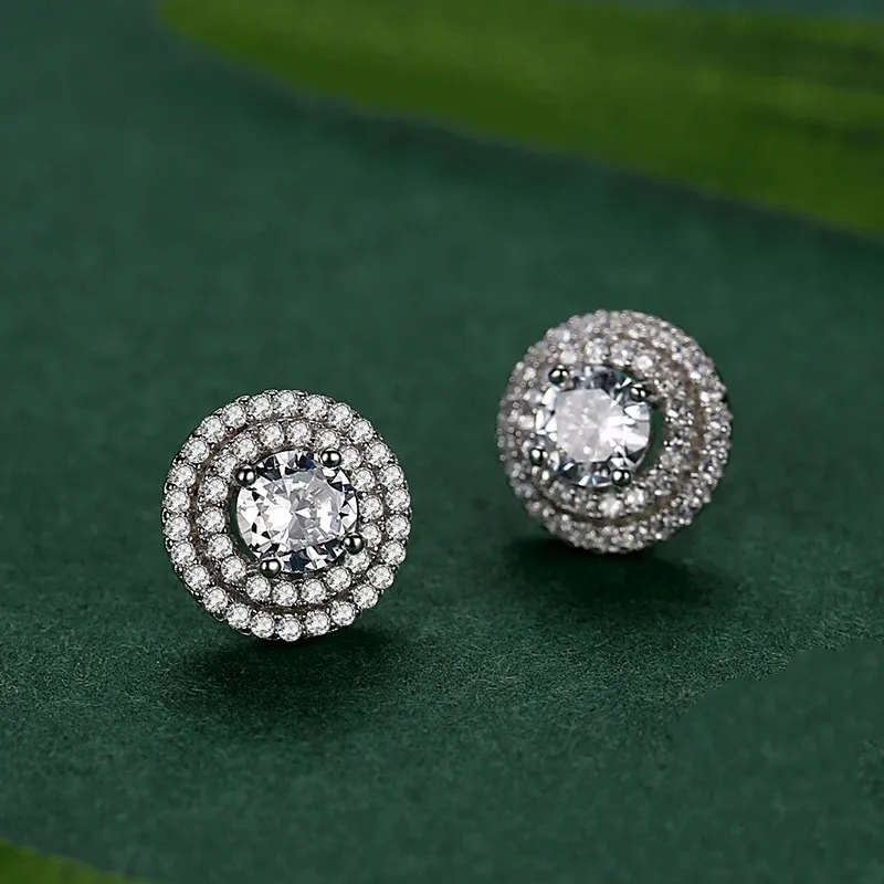 

Light Luxury Full Diamond Round Zircon S925 Pure Silver Stud Earrings for Women