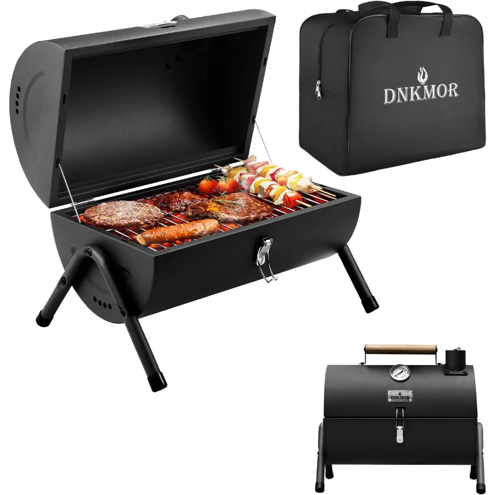 

PORTABLE CHARCOAL GRILL, TABLETOP OUTDOOR BARBECUE SMOKER, OUTDOOR COOKING, BACKYARD CAMPING PICNIC DNKMOR BLACK BEACH