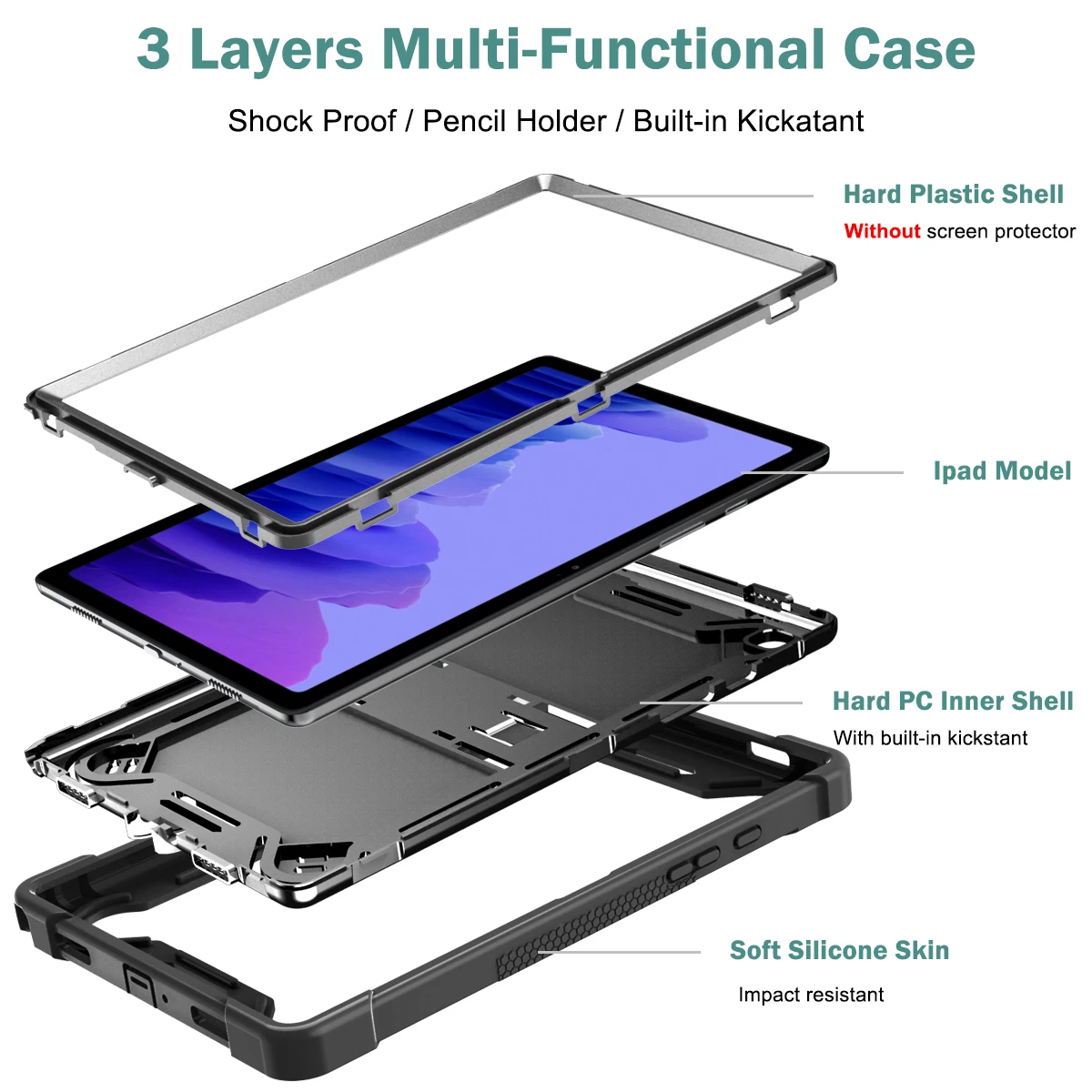 Funda de armadura para Samsung Galaxy Tab A7 Lite, A9, 8,7, SM-X110, X115, 8,7, SM-T220, Tablet, TPU + PC, a prueba de golpes, con soporte