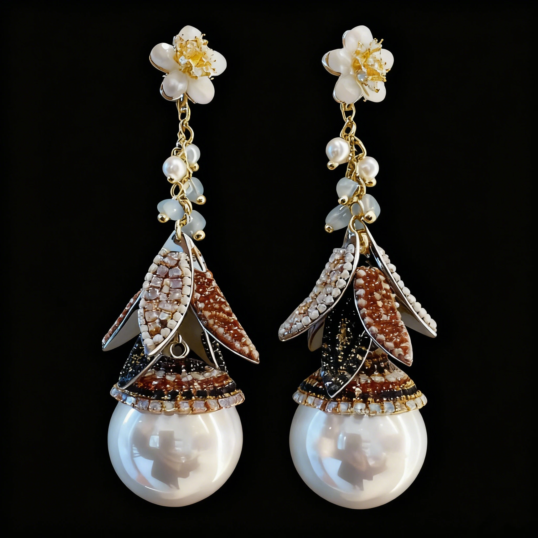 Pearl Earrings 925 Silver Posts Zircon Petal Grape Cluster Pearl Stud Vintage Tassel Dangles Jewelry Christmas Gifts for Women