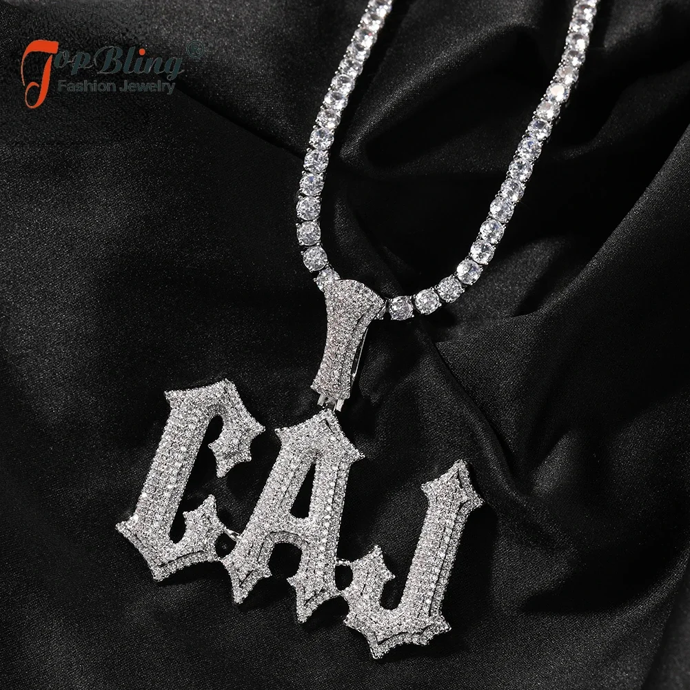 

TopBling Custom Thorn Letter Micro Paved CZ Personalized Color Initial Name Letter Pendant Tennis Necklace Hiphop Rapper Jewelry