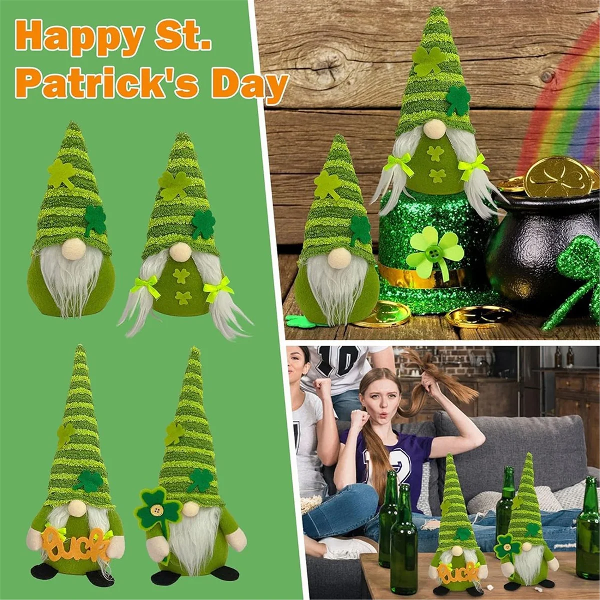 Decoraciones de peluche de duende del Día de San Patricio confiable, muñeco de gnomo de peluche irlandés, decoración de muñecos sin rostro verdes, decoración-A