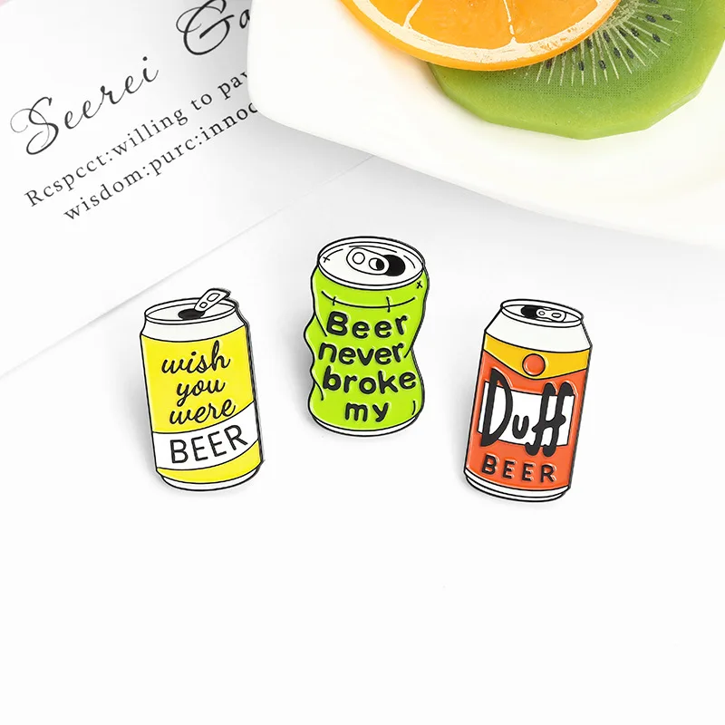 Cartoon Can Letter Brooch Duff Beer Can Beer Drink Paint Alloy Badge Personalized Versatile Clothing Bag Accessories Badge image 5
