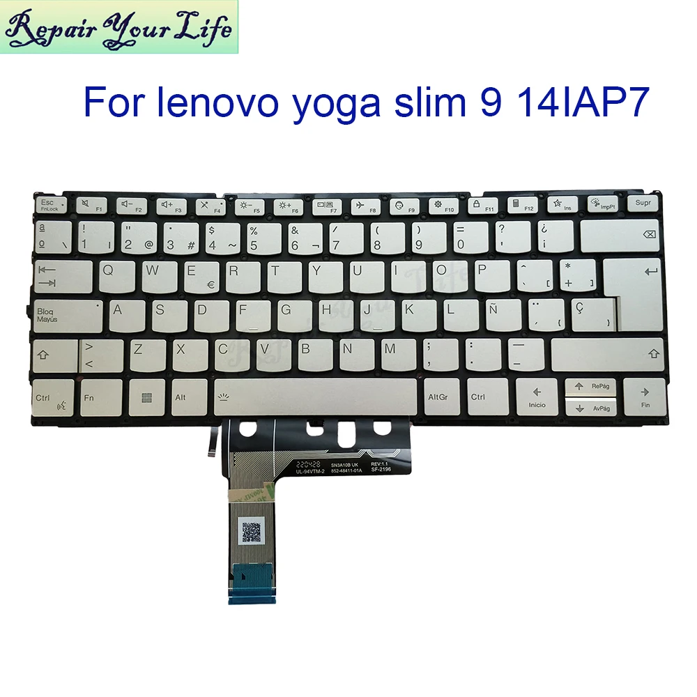 PT4UXB Spanish Keyboard  Backlit For Lenovo Yoga Slim 9 14IAP7 82T0 82T1 PT4UXB-SPA Spain Latin Keyboards Laptop Gold Keycaps