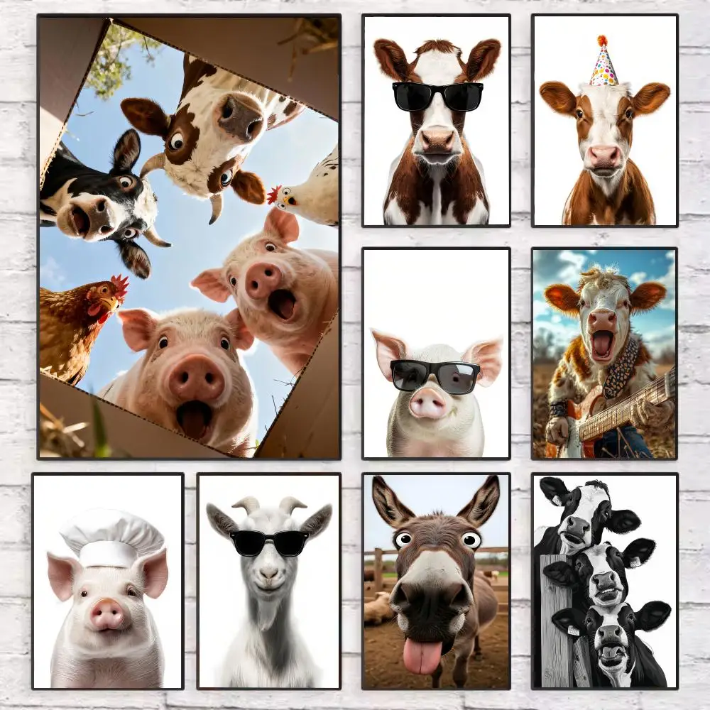 Забавный постер с изображением коровы на ферме