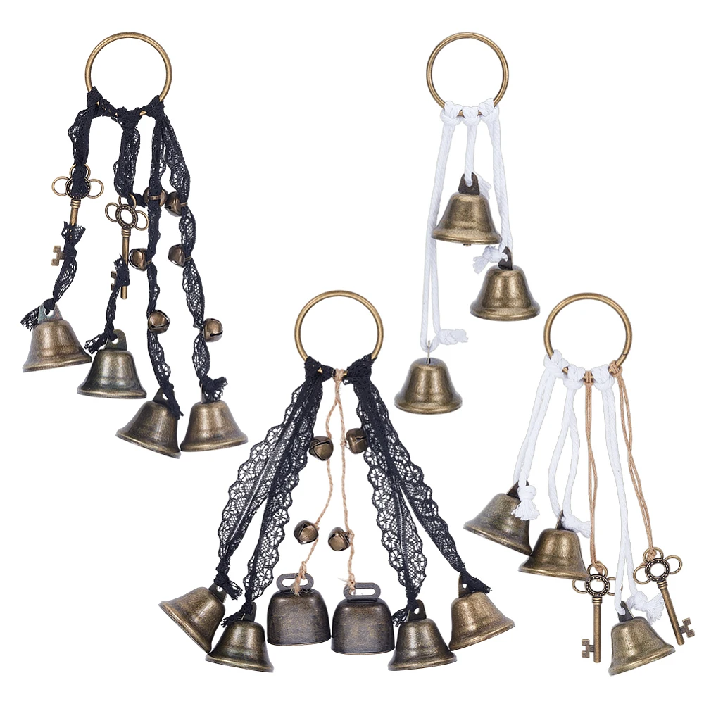 4Pcs 4 Styles Bells for Door Knob Hanging Iron Bells Hanger Bell Magic Keys Bells Vintage Wind Chimes for Witchy Room Home