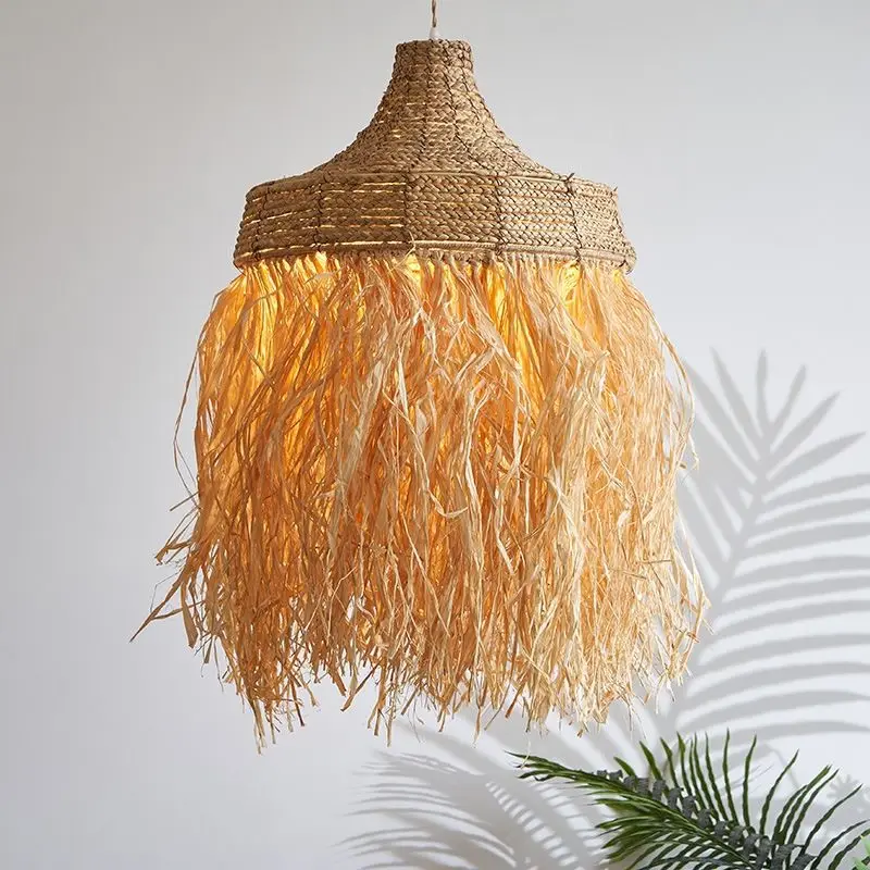 

Wabi wind chandelier retro restaurant clothing store raffia Morocco creative hand-woven pendant light ceiling lights