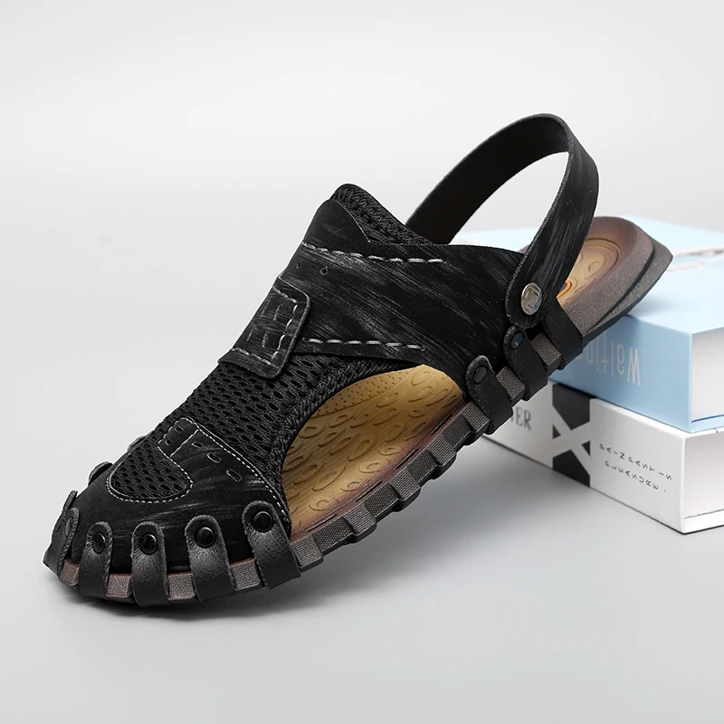 

Breathable Men's Outdoor Slides Slip-on Beach Shoes Upgraded Sizing Summer Trendy Casual Shoes Rubber Outsole