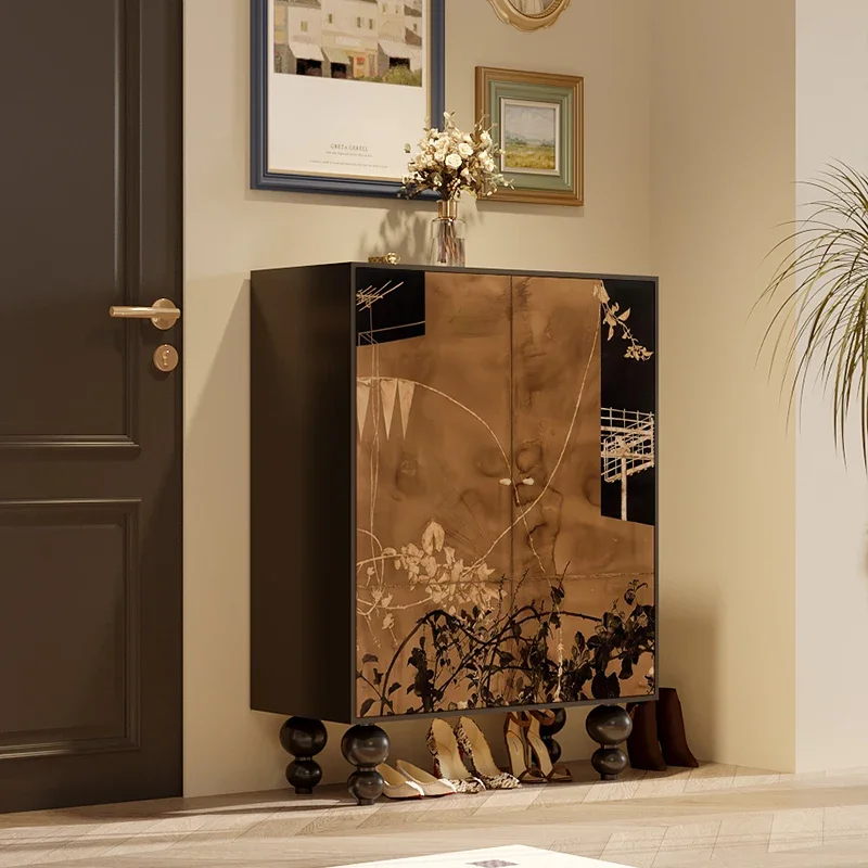 

French medieval solid wood painted shoe cabinet modern simple entrance locker