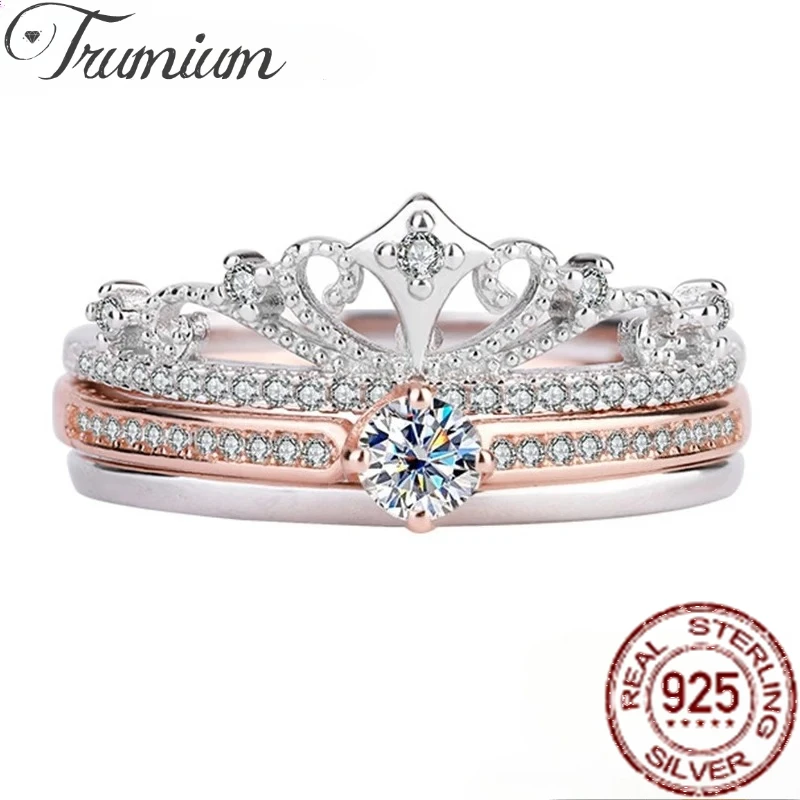 

Trumium 0.3ct 925 Sterling Silve Moissanite Diamond Crown Rings for Women Anniversary Party Fine Jewelry Gifts with Certificate