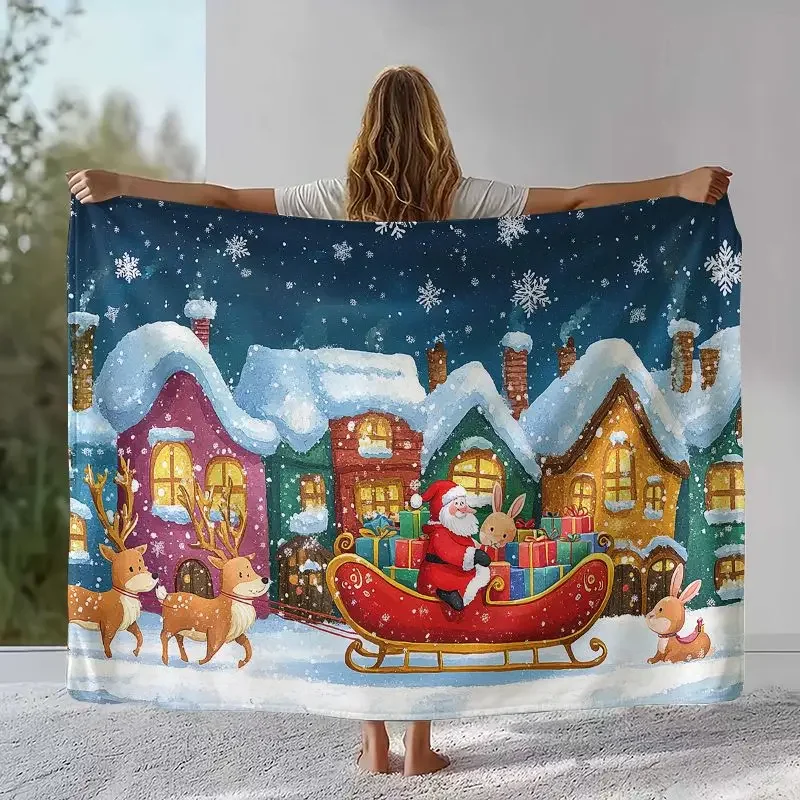 Merry Christmas Tree Santa Claus Fairy Tale Kid Gift Soft Flannel Throw Blanket,Cozy Blanket for Bed,Sofa,Living Room,Home Decor
