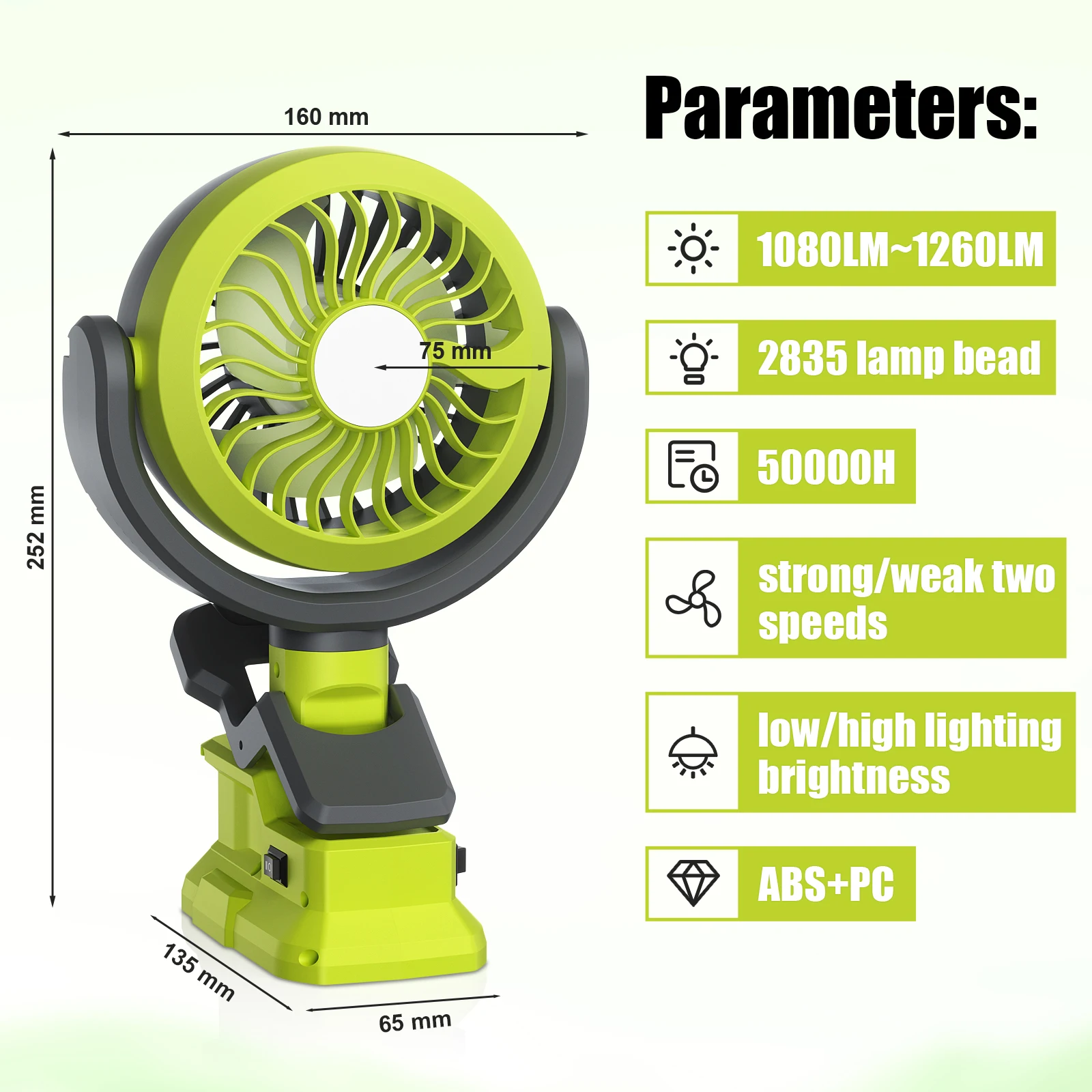 For Ryobi Portable Fan Power For Ryobi 18V One Plus Battery 2 In 1 Two Speed Fan and 1260 LM Led Light For Camping