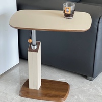 ‌Industrial Lift Desk - Height Adjustable Sofa Table Mobile Solid Wood Coffee Table with Casters Retro Side Desk for Living Room
