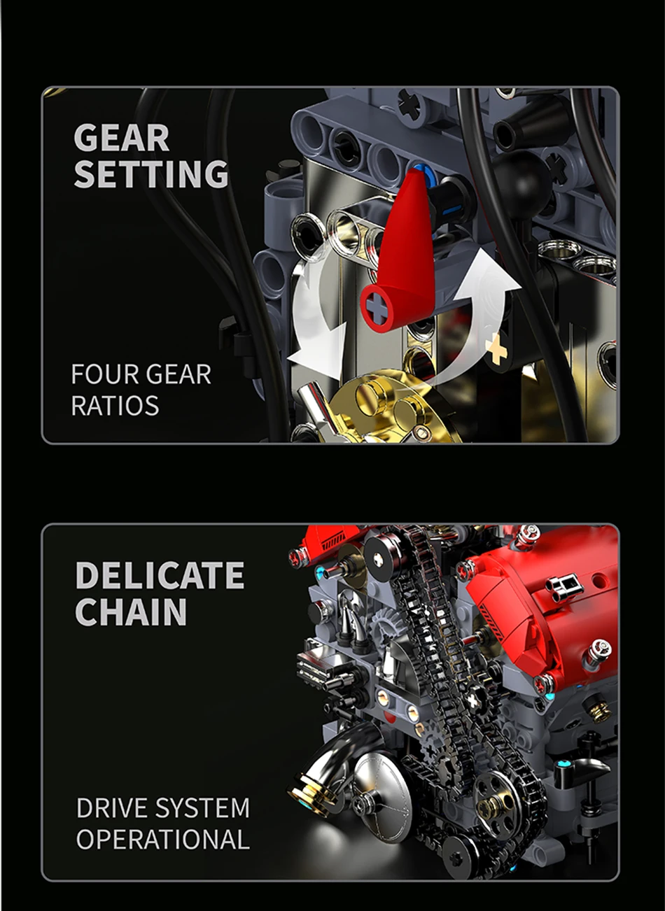 Technical V8 Electrice Driven Engine Building Blocks Simulation Supercar Engine MOC Bricks Science Education Toys Birthday Gift