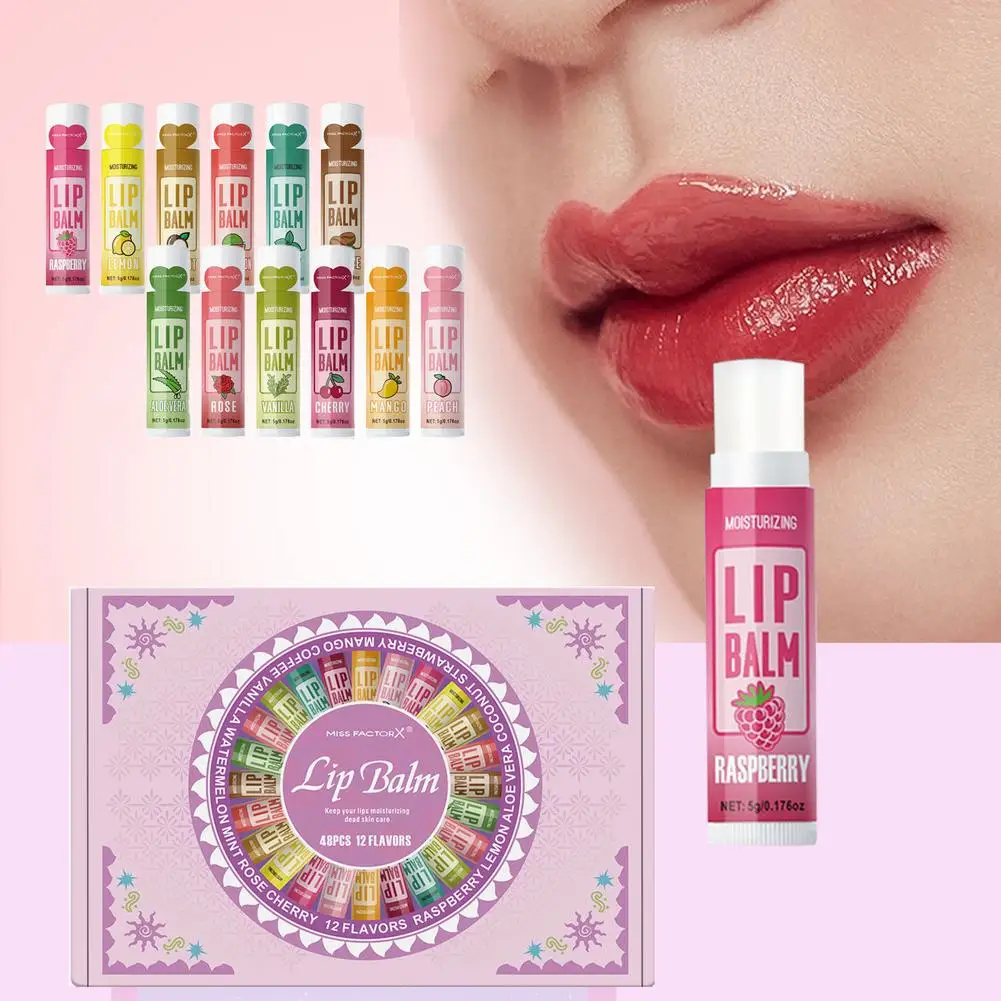 

48PCS Moisturizing Lip Balm Set Deep Hydration Moisturizer Brightening Women Students Gift Box Lip Care Kit Cosmetics For Care