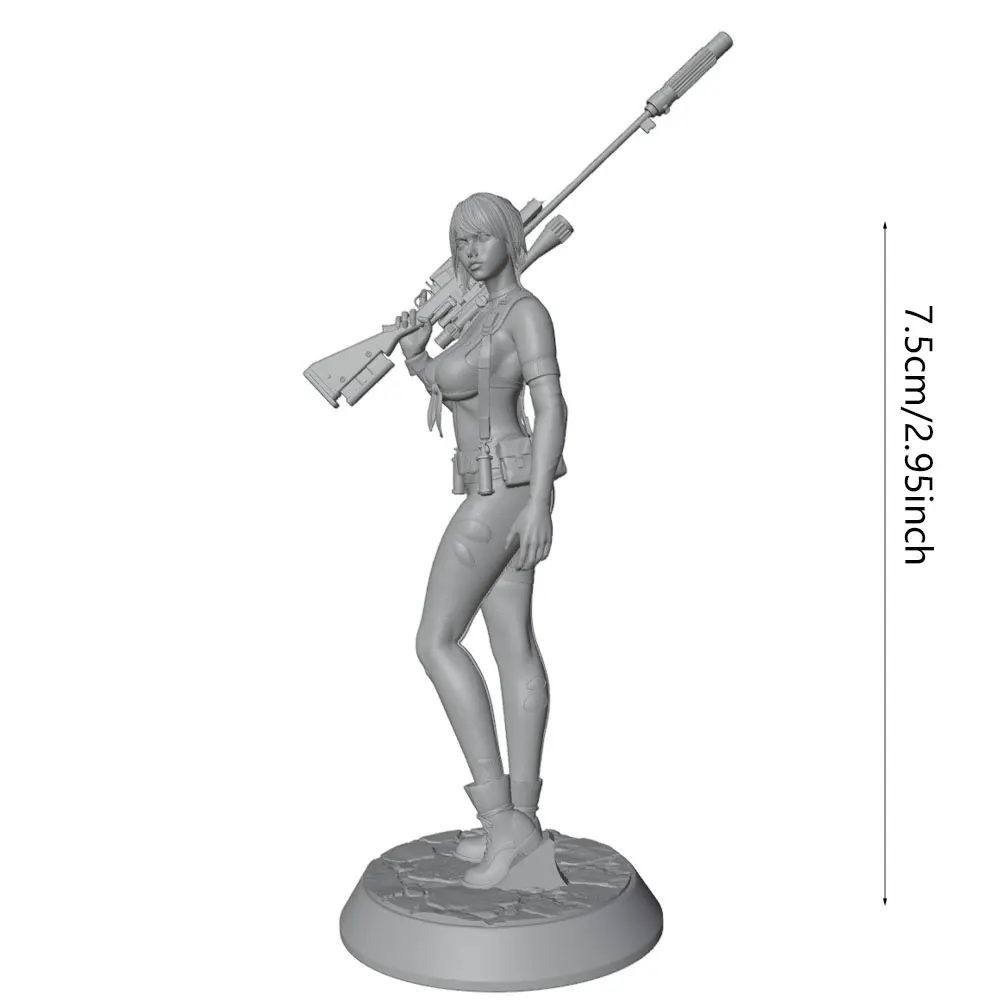 Sniper Girl 1/24  Miniature Resin Statue, 75mm Handmade Model Set 3D Printed Uncolored Requires Hand Painted Resin Model