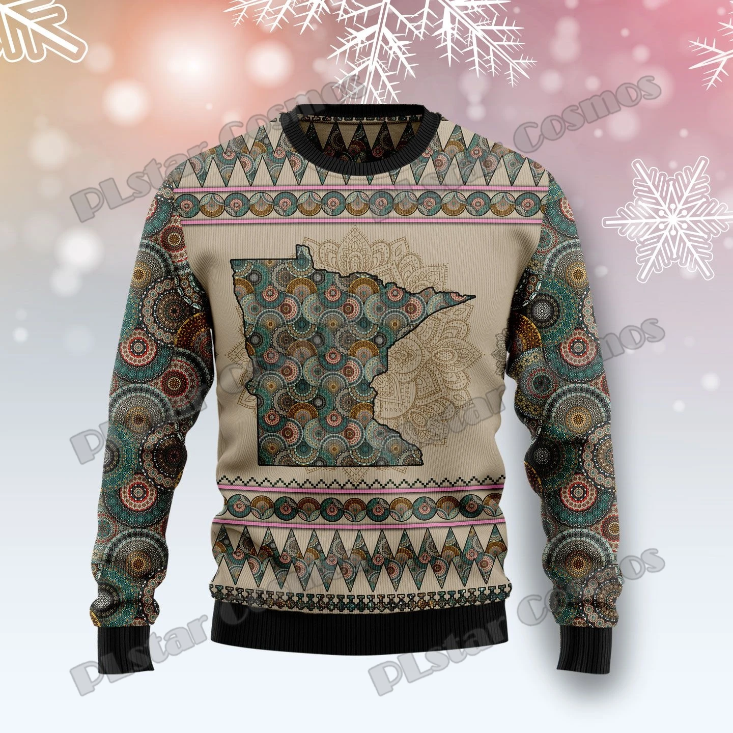 PLstar Cosmos Texas Mandala 3D Printed Fashion Men's Ugly Christmas Sweater Winter Unisex Casual Knit Pullover Sweater MYY07