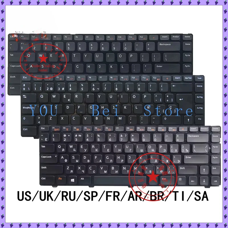 Teclado para ordenador portátil US/UK/RU/SP/FR/AR/BR/TI/SA para Dell N4040 N4050 N4120 N4110 N411Z N5050 N7520 7520 7420 3420 5420 P22G P33G P25F