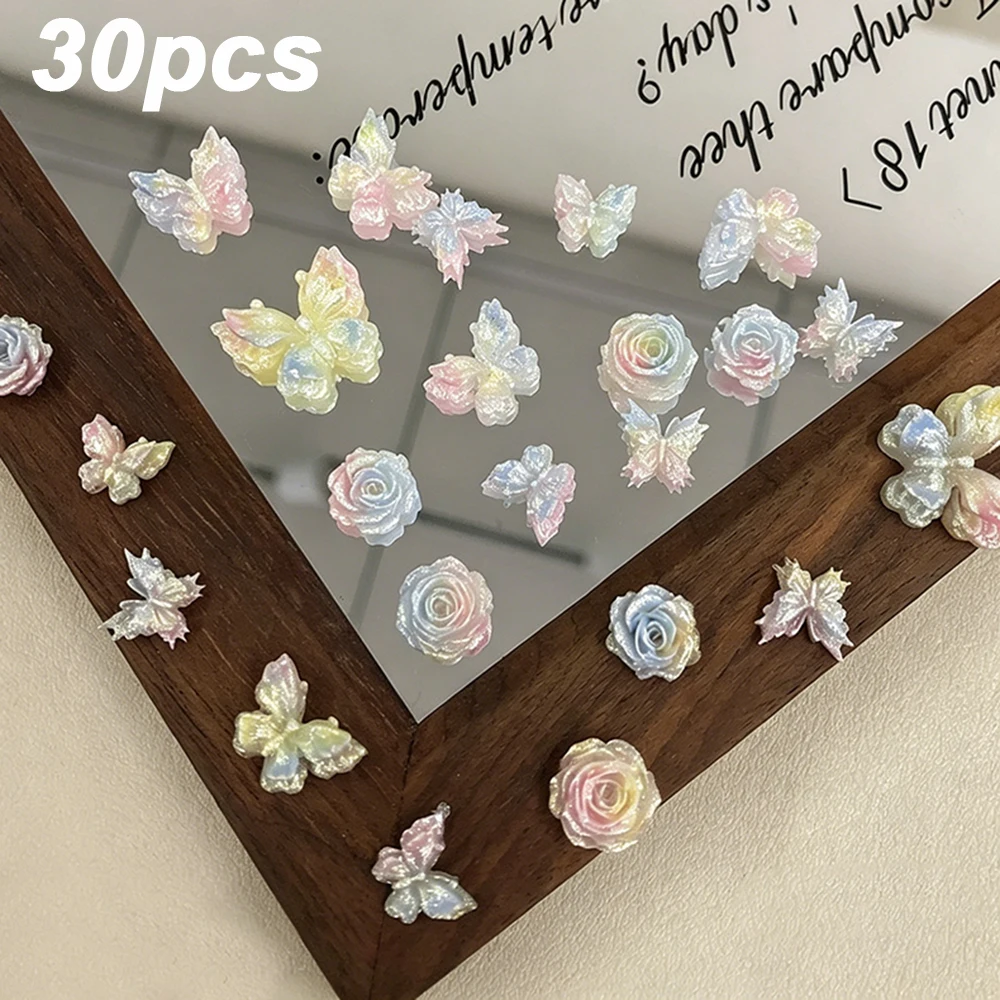 Resin Art With Rose - Mix 30pc Kawaii Mermaid Gradient Butterfly