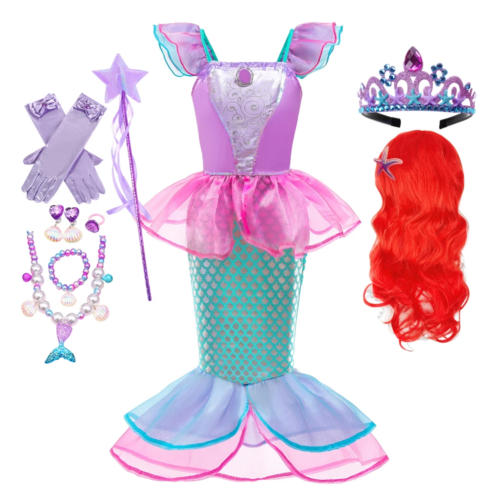 

Girl Little Mermaid Dress Ariel Princess Cosplay Costume Kids Fish Beauty Birthday Party Halloween Disguise Clothes