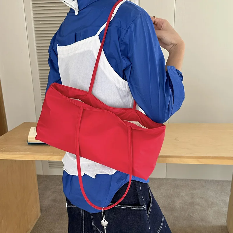 Laid-back Style Large Capacity Blue Oxford Cloth Tote Bag Women's Commuter Single Shoulder Bag Underarm Bag New Model High-End F