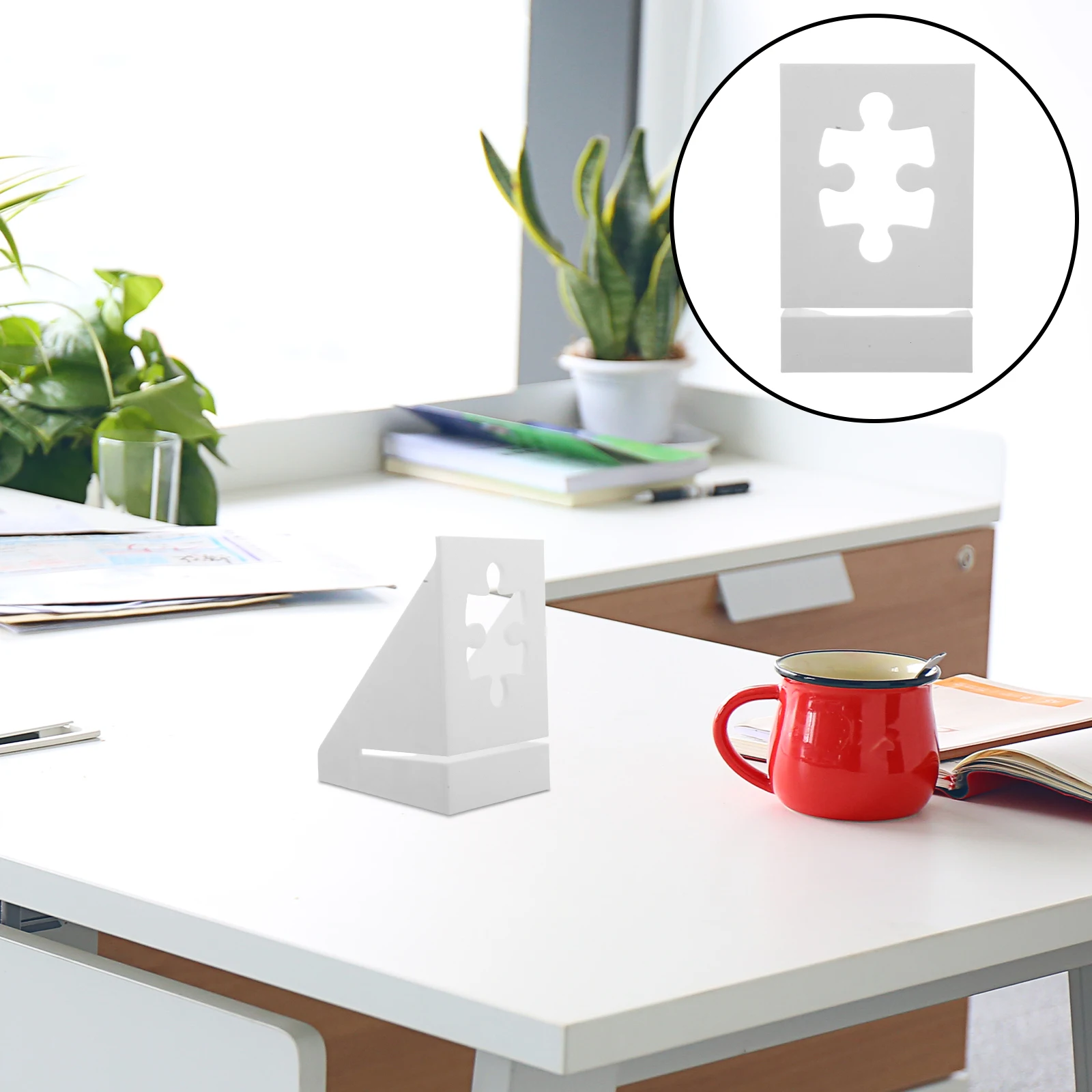 حامل حامل صندوق، حامل عرض بلاستيكي أبيض قوي، رف تخزين ألغاز موفر للمساحة لطاولة المكتب، حامل ملصق ألغاز