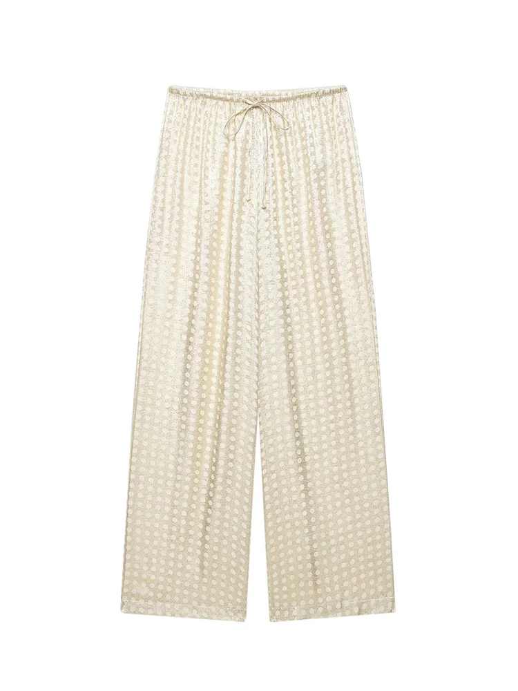 Women’s Polka Dot Straight-Leg Pants with Fashionable Drawstring and Elastic Waist