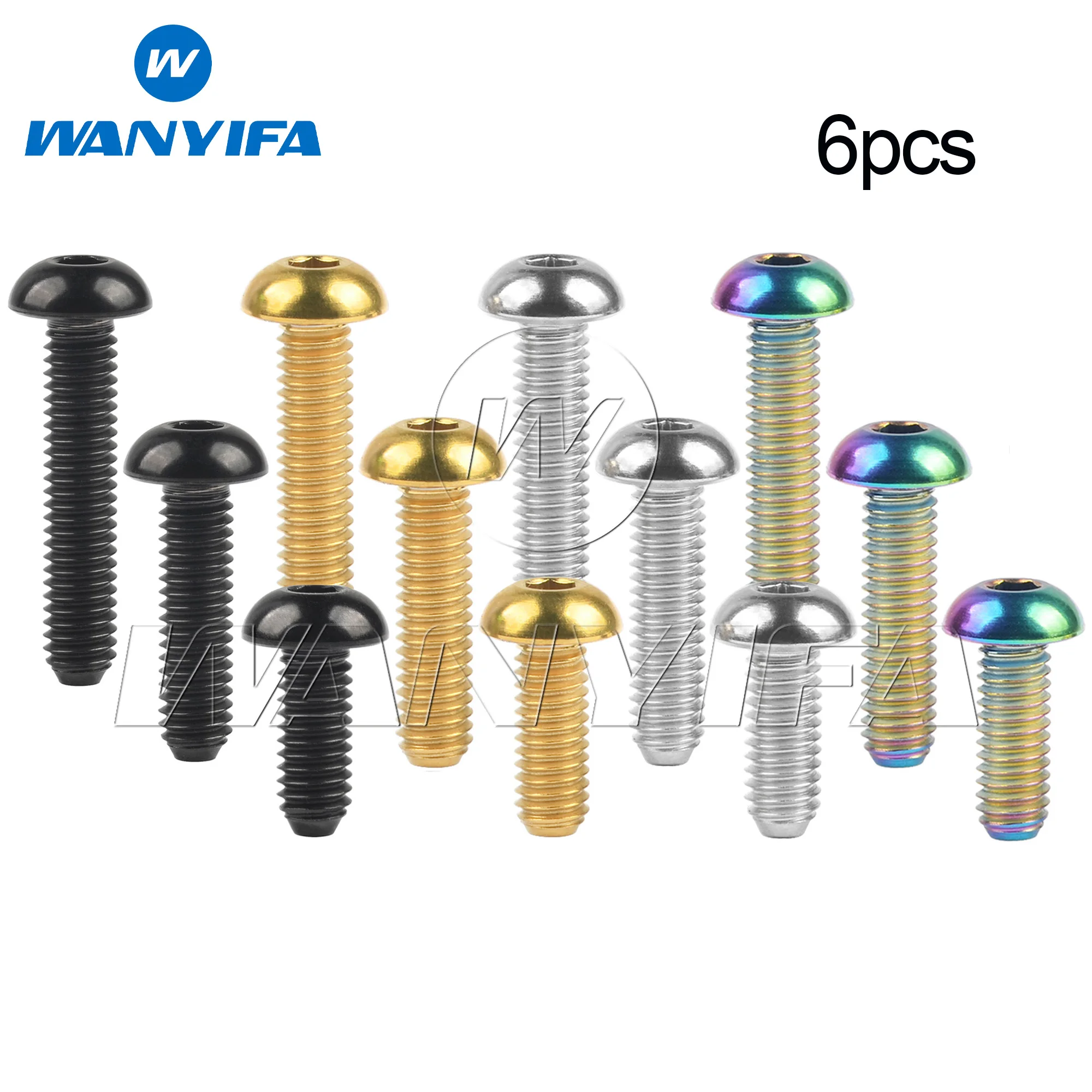 Wanyifa 6pcs Titanium Bolt M4x6 8 10 12 15 20mm Button Hex Allen Key Head Screws for Bike Parts