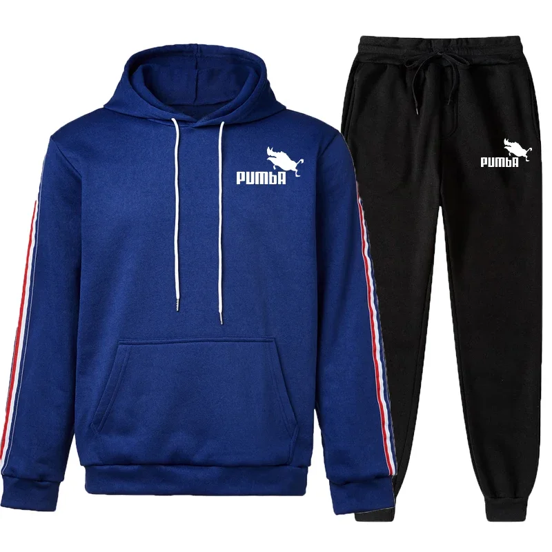 

Men's Casual Sports stripe Tracksuits Fashion Hoodies +Pants Suit Outdoor Running Fitness Sportswear spring Male Fleece Clothing