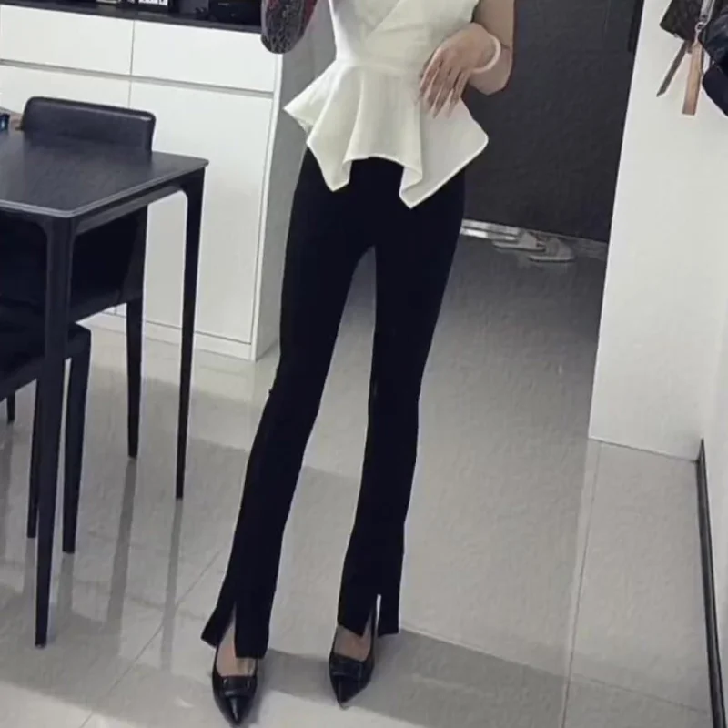 Black High-Waist Slimming Casual Pants Women's Summer New Style Fashionable Versatile High Waist Flared Pants Korean Style