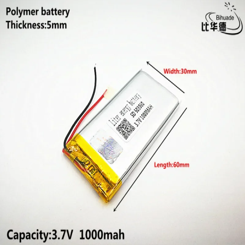 ลิตรพลังงานแบตเตอรี่คุณภาพดี 3.7 V,1000 mAH, 503060 Polymer lithium ion/Li-Ion แบตเตอรี่สำหรับของเล่น,POWER BANK,GPS,mp3,mp4