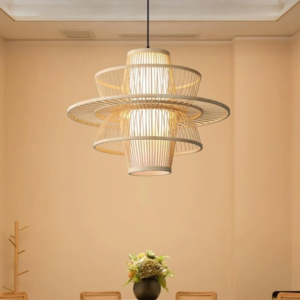 

Popular Fabric Modern Bamboo Wicker Rattan Woven Pendant Light Fixture Ceiling Lamp Chandelier Light Eco Friendly Lamp