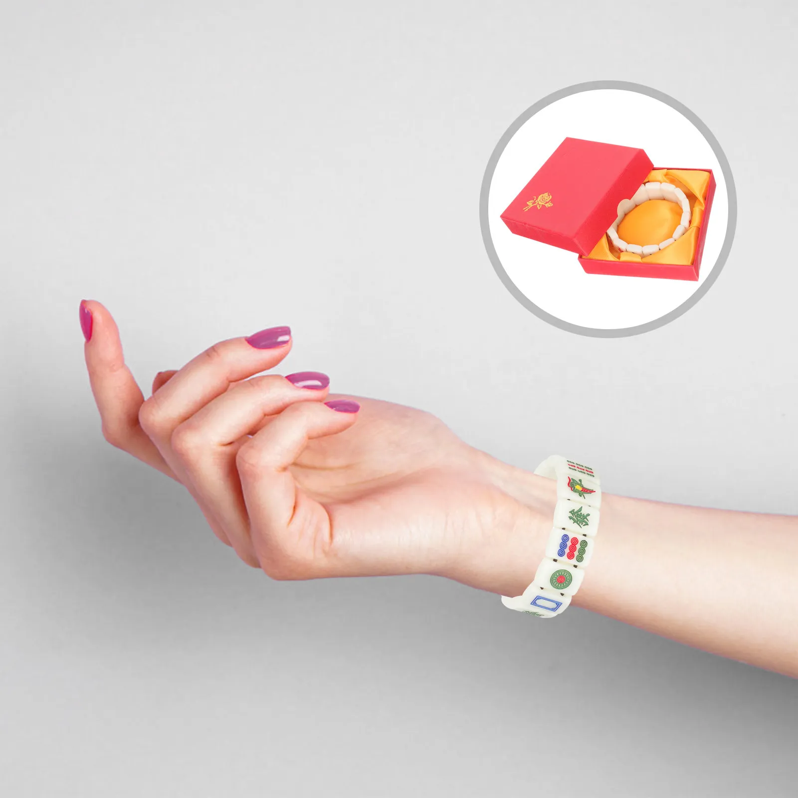 

Креативный браслет в стиле маджонг из акрила, эластичное украшение на запястье, подарок на День святого Валентина, свадьбу, день рождения, стильный браслет в стиле маджонг для пар