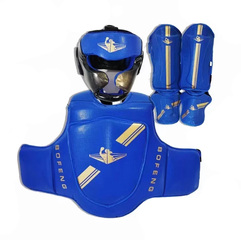 Black Training Protective Gear 3 Sets of MMA Shin Guards Helmets Chest Foot Guards for Boxing