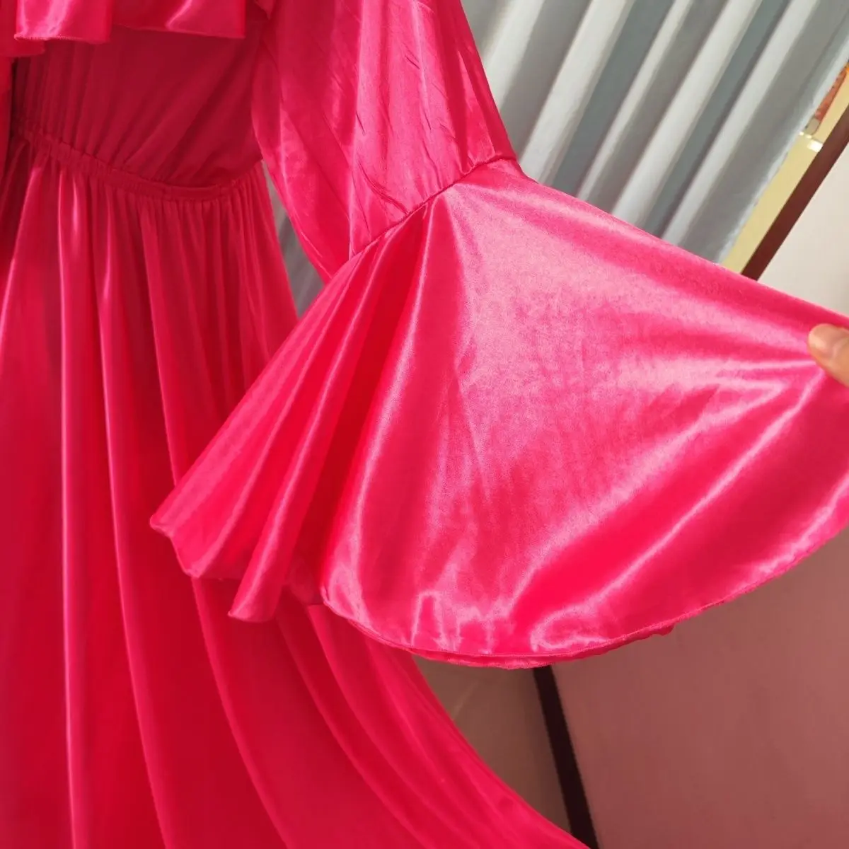 360 درجة طول 2 متر لامعة المرأة الساتان فستان طويل الكشكشة فستان ماكسي فساتين أنيقة ملابس النوم #4