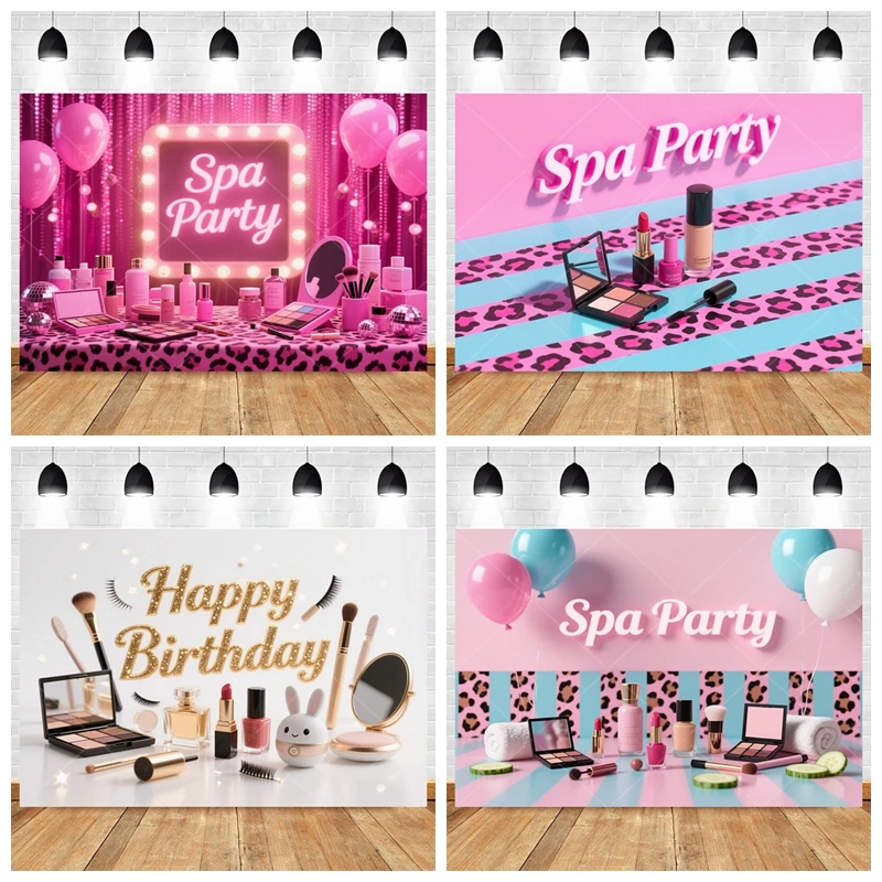 

Spa Party Backdrop Photo Booth Background Balloon Garland Birthday Makeup Decor for Women Girls Princess Theme Baby Shower Props