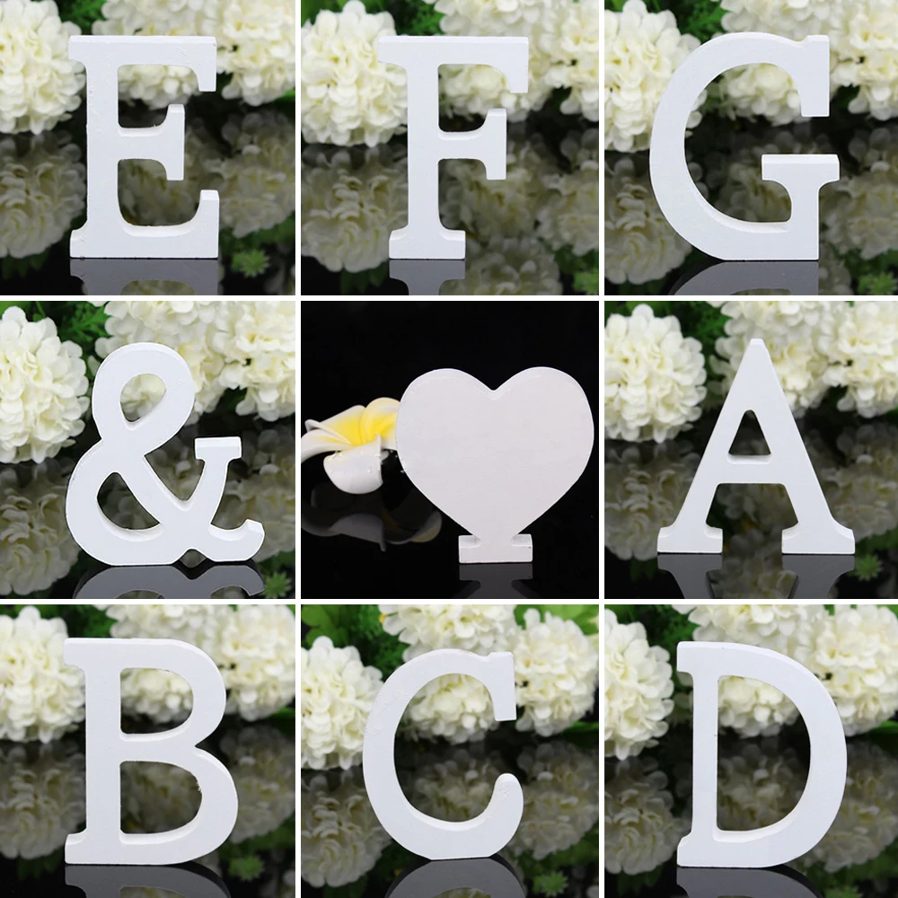 

8CM White Wooden Letter English Alphabet Art Craft Home Decor DIY Personalised Name Free Standing Heart Birthday Wedding Decor