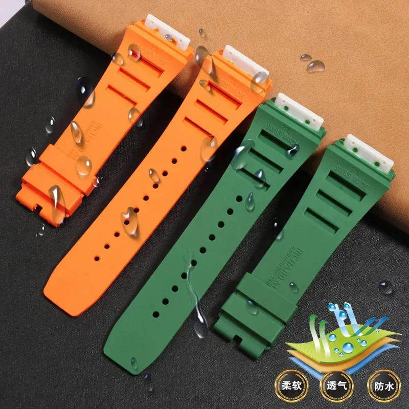 Rubber Watch Band for Richard Mille Waterproof Sweat-Proof Soft Comfortable Silicone Watch Strap Raised Mouth 25mm Wrist Strap