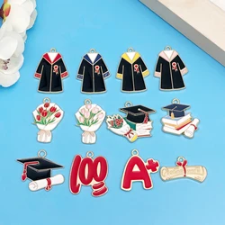 12/10pcs Enamel New Bachelor Uniform,Bachelor Hat Shape Charms Graduation Season Theme Pendant For DIY Jewelry Making Accessoriy