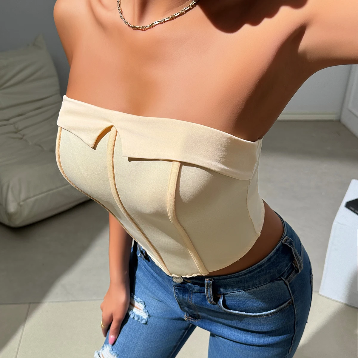 Elegant Sleeveless Tube Tops Womens Strapless Corset Crop Top Sexy Lingerie Tank Top Summer Party Vest Fashion Slim Fit Camisole