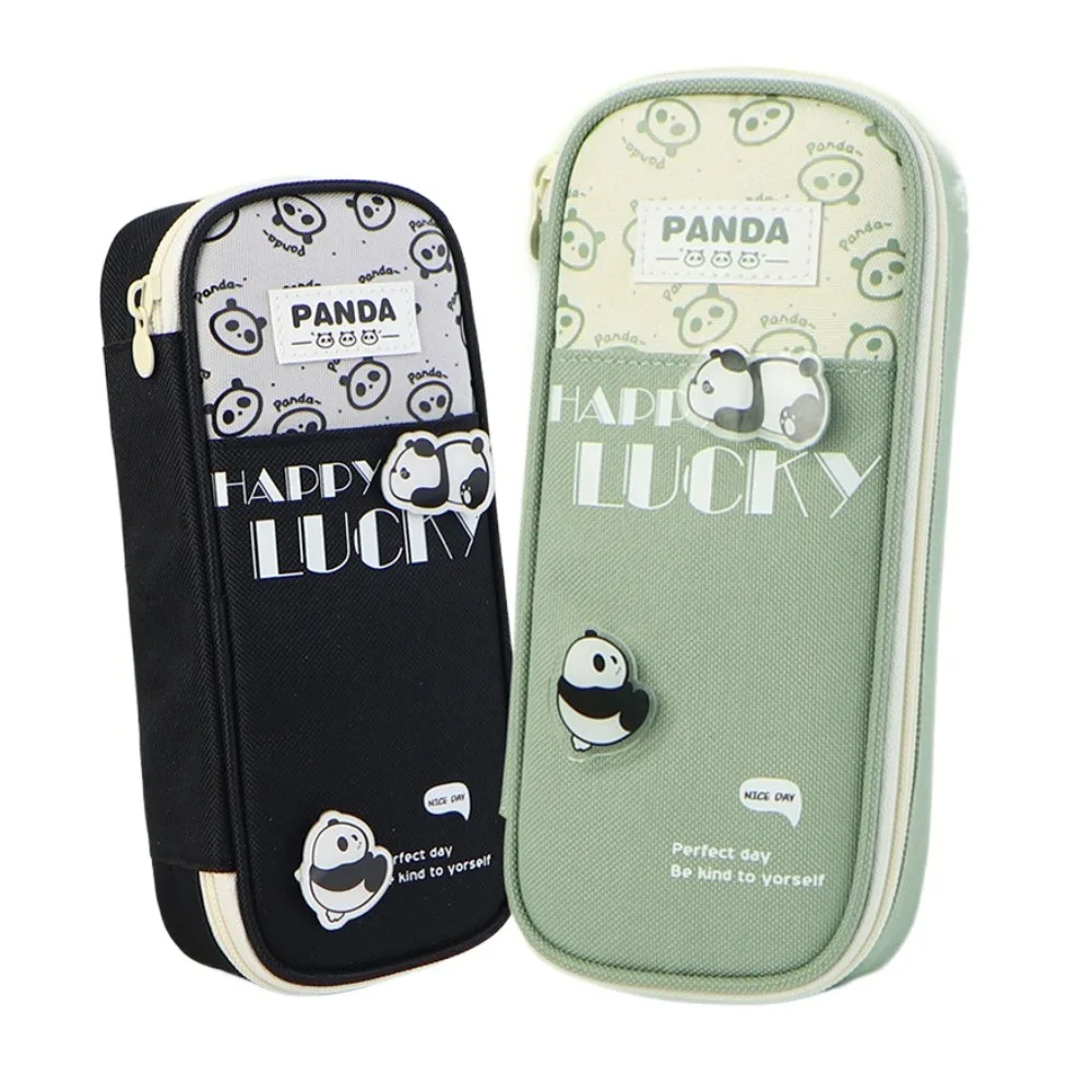 Multifunction Creative Two Layers Pen Holder Large Capacity Pen Boxes Green Cute Fashion Kawaii Zipper Student Pencil Pouch