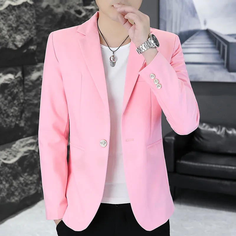 

Мужской костюм однотонного цвета, повседневный, розовый, весенне-осенний, дышащий, мягкий, немнущийся, приталенный, для взрослых, модный