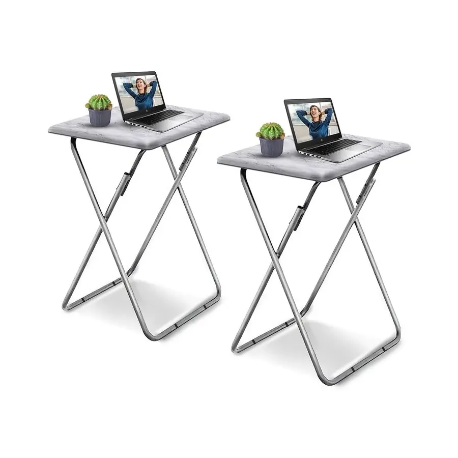 

TV Tray Table, Folding Dinner Tray With No Assembly Required, Sturdy Foldable Snack Eating Table for Living Room, 2PCS White Mar