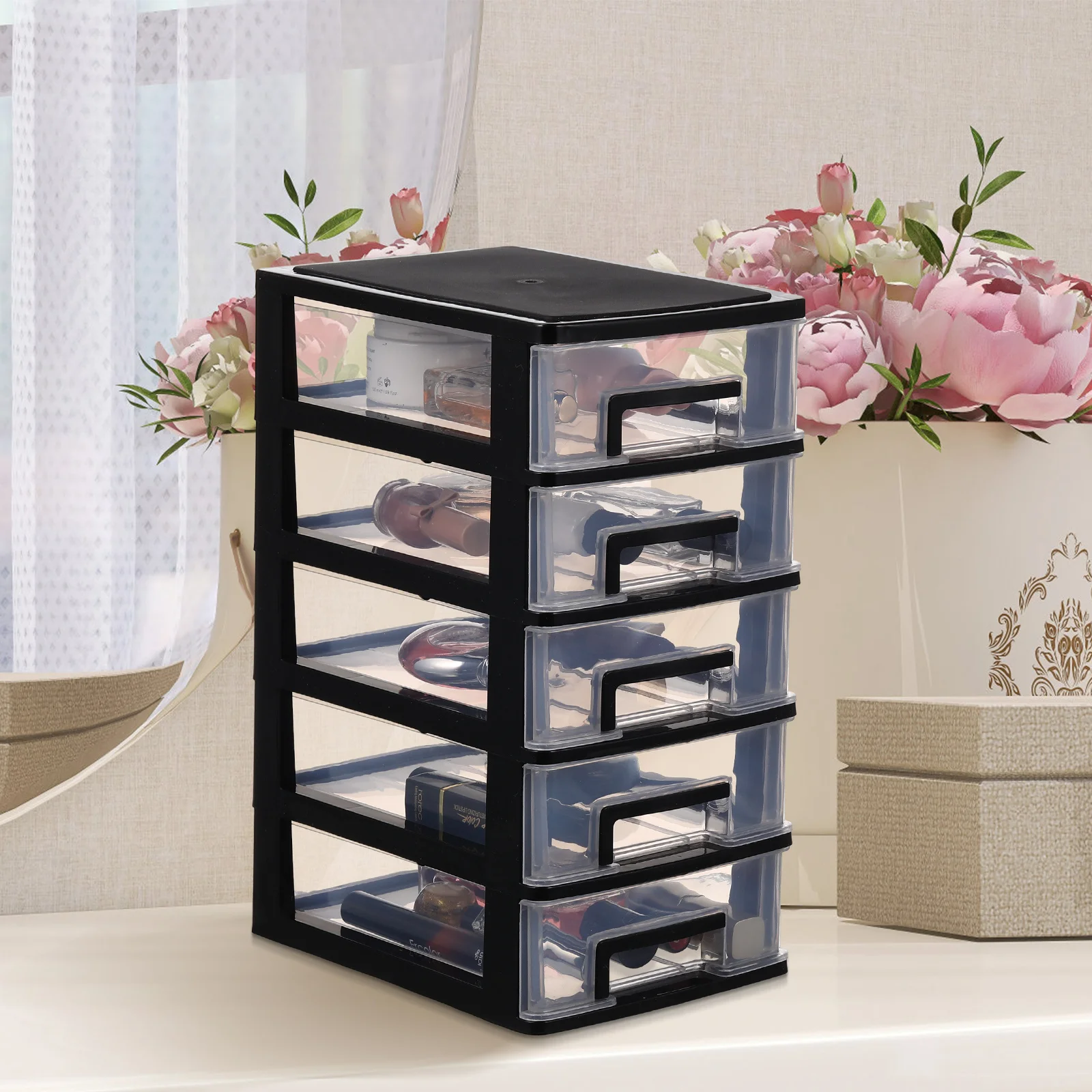 

Dustproof Five Layer Storage Cabinet Plastic Drawer Organizer Box Portable Closet for Cosmetics and Small Items