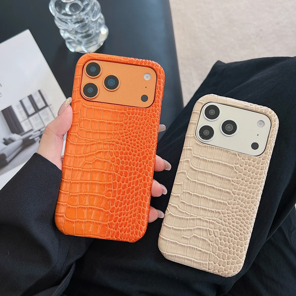 Crocodile Patterned PU Leather Glossy Case For iPhone 18ProMax 17 16 15 14 Pro Max Plus 13 12 11 Luxury Creative Frameless Cover