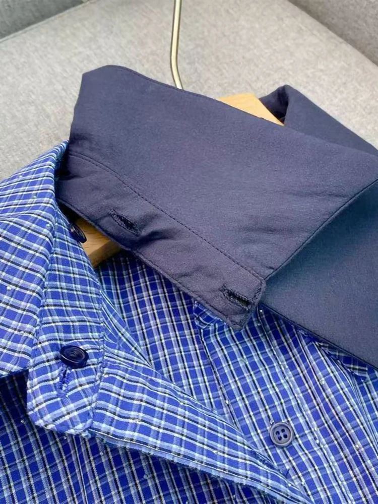 2025년 초가을 신상 핫 다이아몬드 플래드 셔츠 드레스 여성 우아한 폴로 칼라 긴팔 밴딩 허리 숏 로브