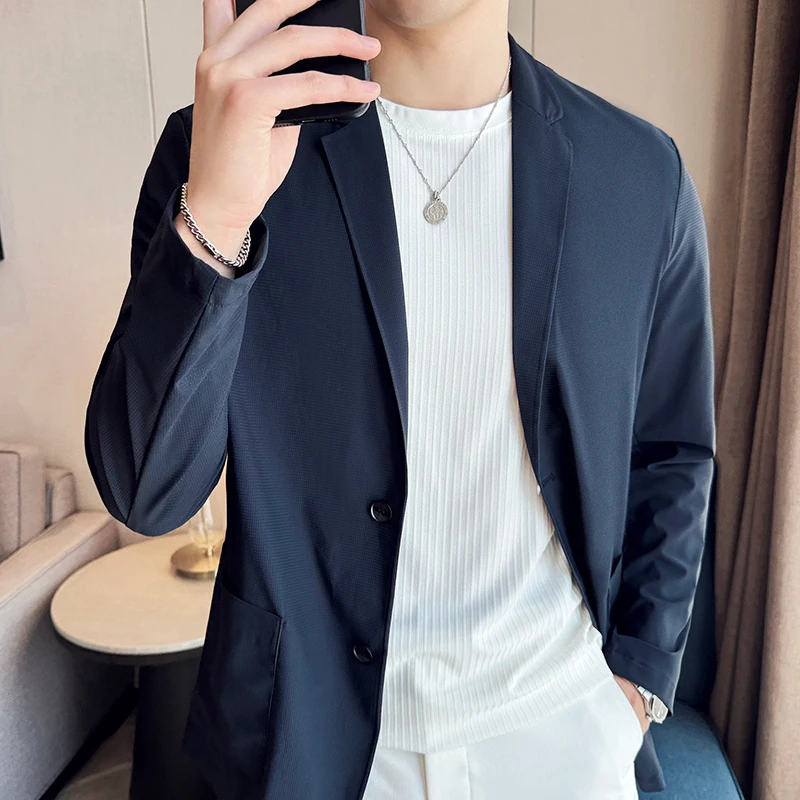 

Summer Blazer Jackets For Men High Quality Korean Luxury Sun Protection Clothing 2024 Elastic Casual Men's Blazers Coats 5Color