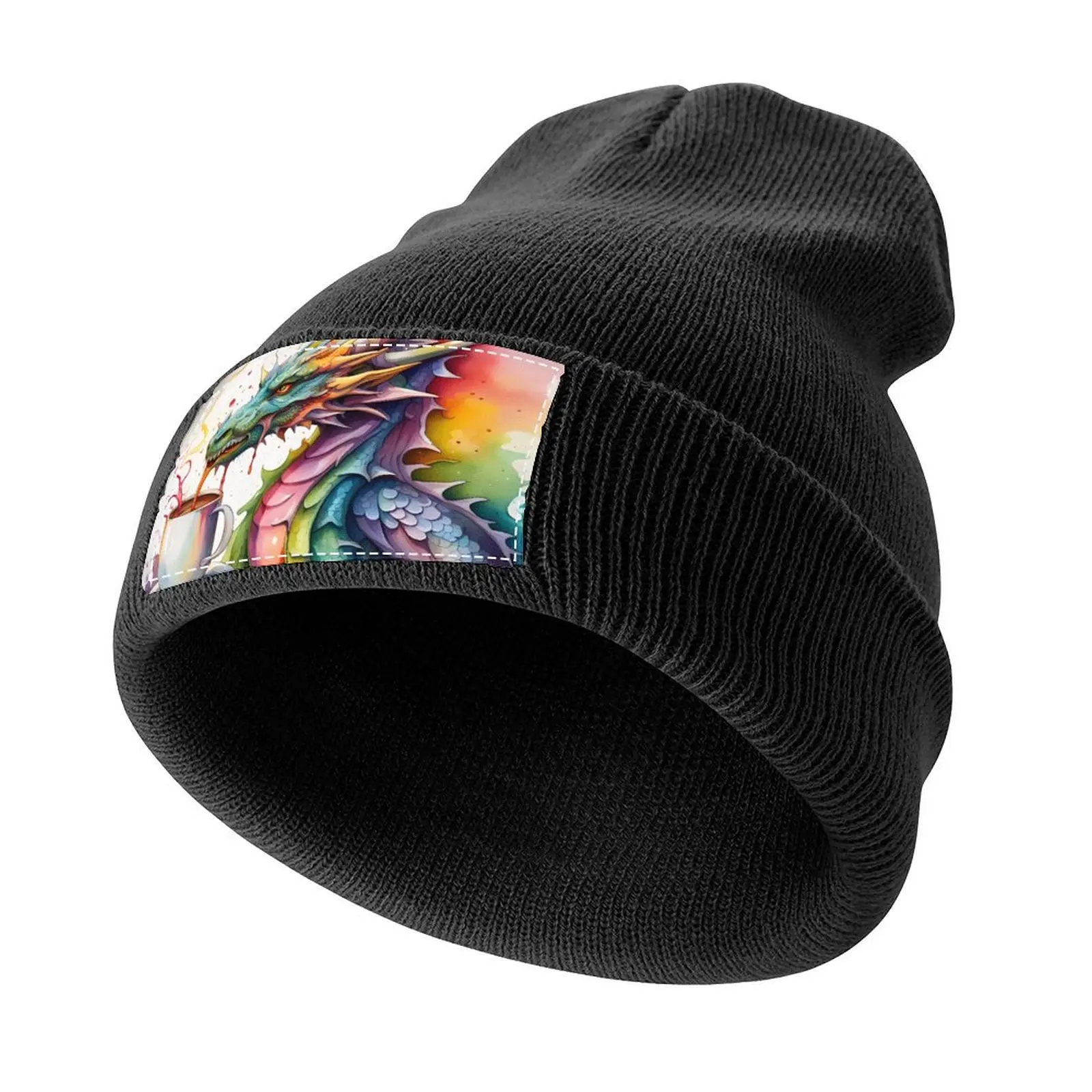 Watercolor Dragon with his Morning Coffee Knitted Cap Luxury Cap Fishing cap For Men Women's