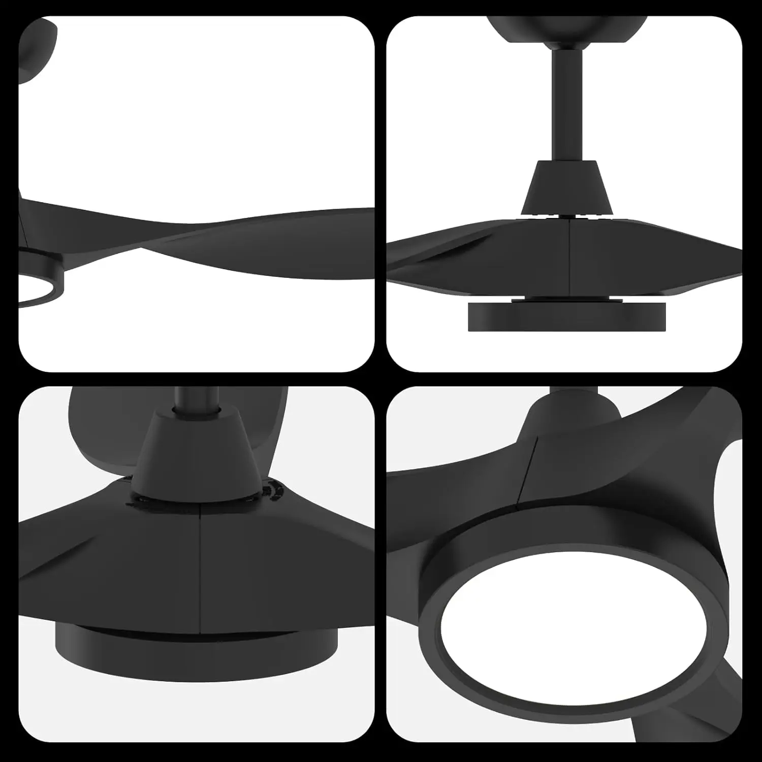 Ceiling Fans with Lights and Remote, Black Ceiling Fan 52 Inch Quiet DC Motor 3 CCT Memory Modern Large Airflow Noisele