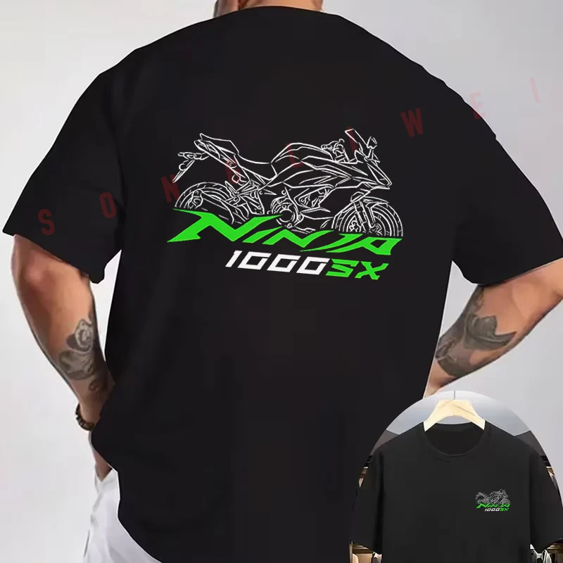 Classic Ninja 1000SX Biker Motorrad Print T-Shirt Double-Sided Print Men's Summer Short Sleeve Round Neck Casual Tops
